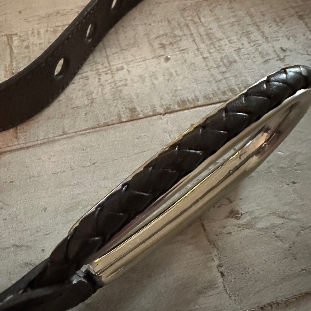 Braided Brown Leather Belt with Statement Silver Buckle Unique Character - Picture 8 of 10